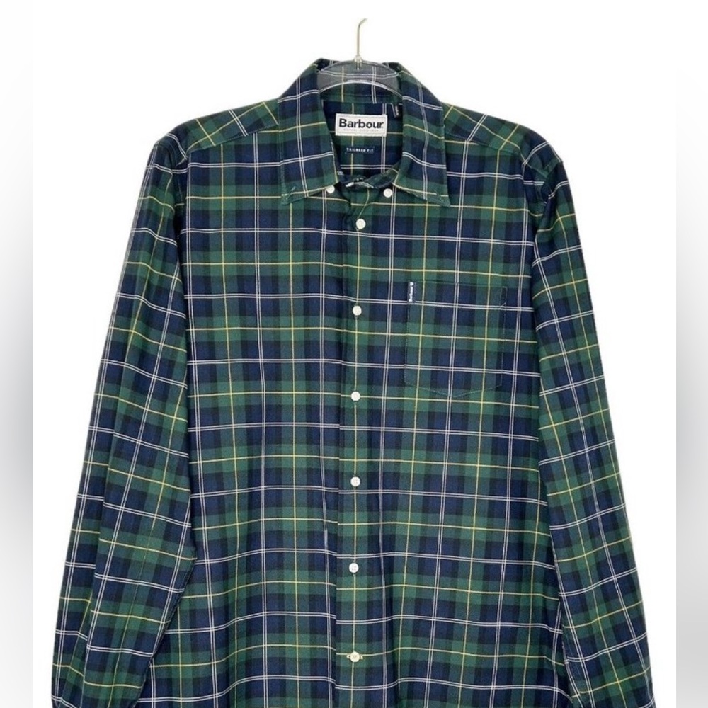 Barbour Tartan Plaid Button Down Shirt Mens Size Small Green Tailored Fit